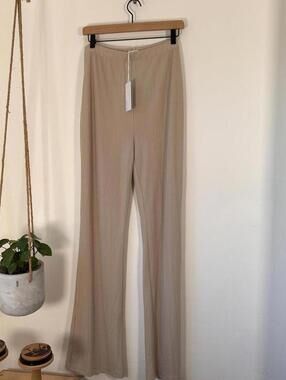 Reformation Brendan Pant XL Beige Ribbed Knit Flare Pull On Pants NWT